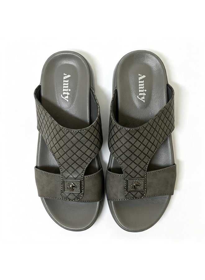 Amity Men's Grey Slide Sandals, Faux Leather Casual Slip‑on Slippers - Image 2