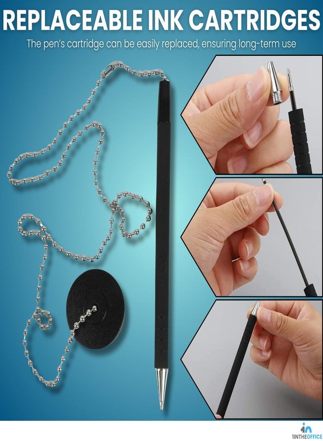 1InTheOffice Pen with Chain, Counter Security Pen, Adhesive Round Pad, Black, 4 Pack - Image 4