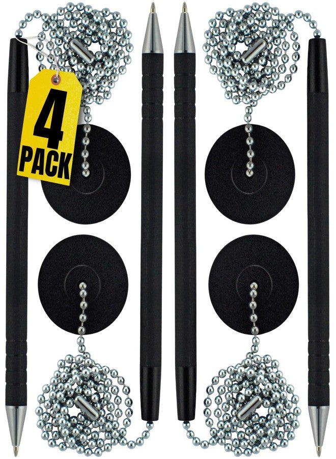 1InTheOffice Pen with Chain, Counter Security Pen, Adhesive Round Pad, Black, 4 Pack - Image 1