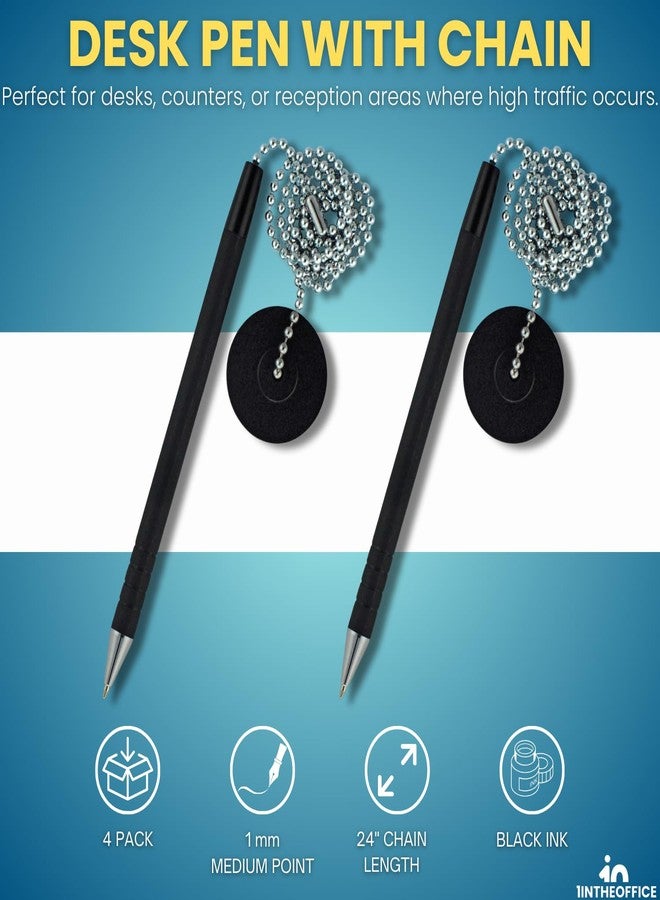 1InTheOffice Pen with Chain, Counter Security Pen, Adhesive Round Pad, Black, 4 Pack - Image 2