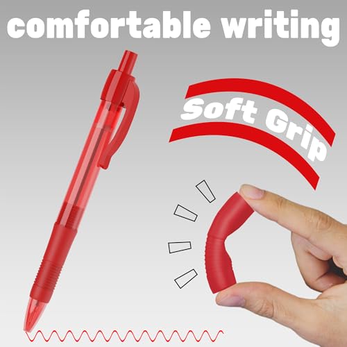 deegtran Pens Bulk, 30 Pack No Bleed Red Ink Click Pens with Soft Grip, Wholesale Retractable Ballpoint Pens for Office School, Medium Point Smooth 1.0MM - Image 4