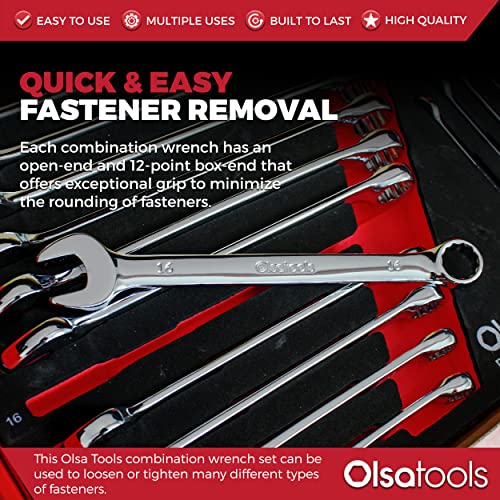 Olsa Tools 15 Pcs Metric Combination Wrench Set, Sizes 8-22mm, Unbreakable, Chrome Vanadium Steel, Polycarbonate - Image 3