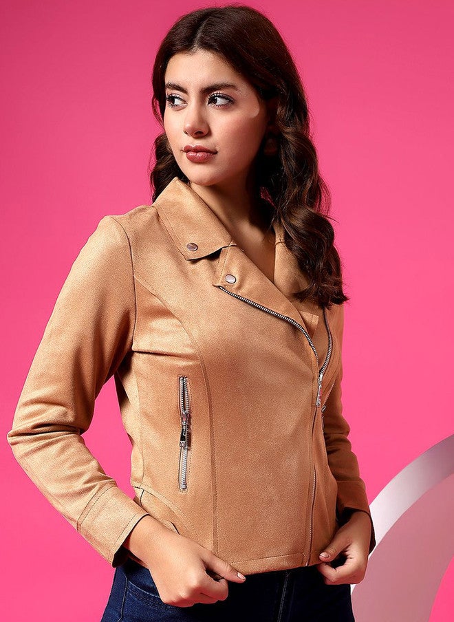 POPCULTR Brown Biker Jacket for Women - Image 3