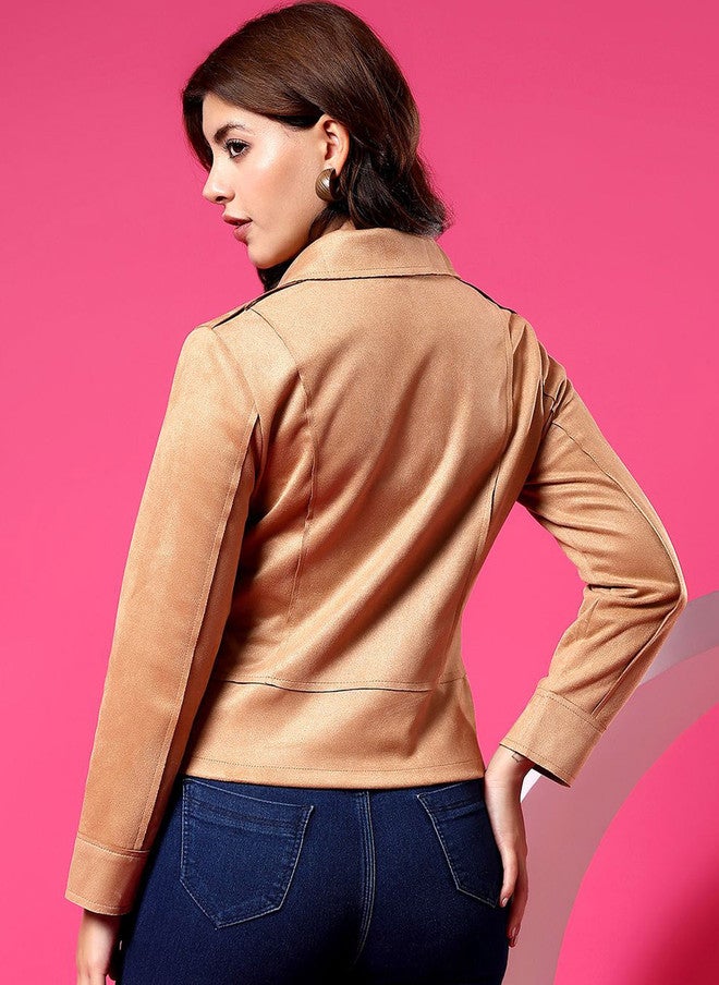 POPCULTR Brown Biker Jacket for Women - Image 5