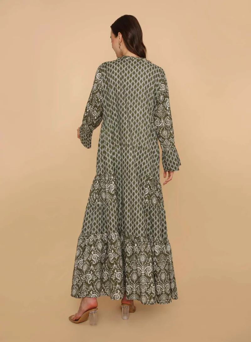 HANA & SARA Trendy printed long arabic kaftan jalabiya dress for women