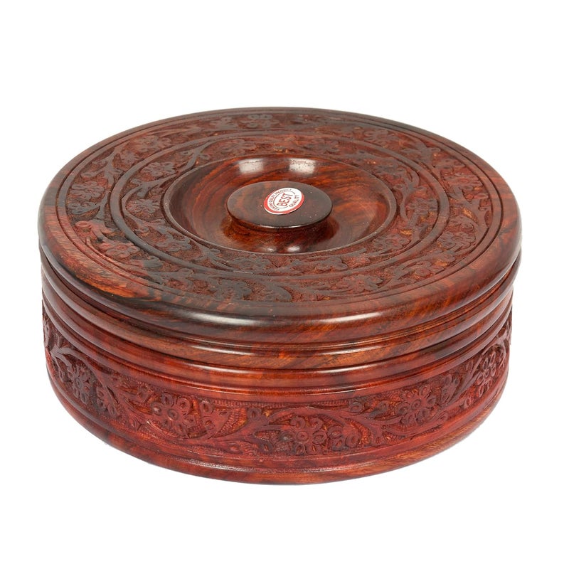 VDR Chapati Box Wooden Roti Hot Box in Sheesham Wood Casseroles Dabba Case Server Tableware Server for Kitchen Brown - Image 1