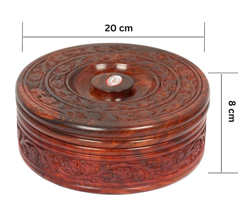 VDR Chapati Box Wooden Roti Hot Box in Sheesham Wood Casseroles Dabba Case Server Tableware Server for Kitchen Brown - Image 4