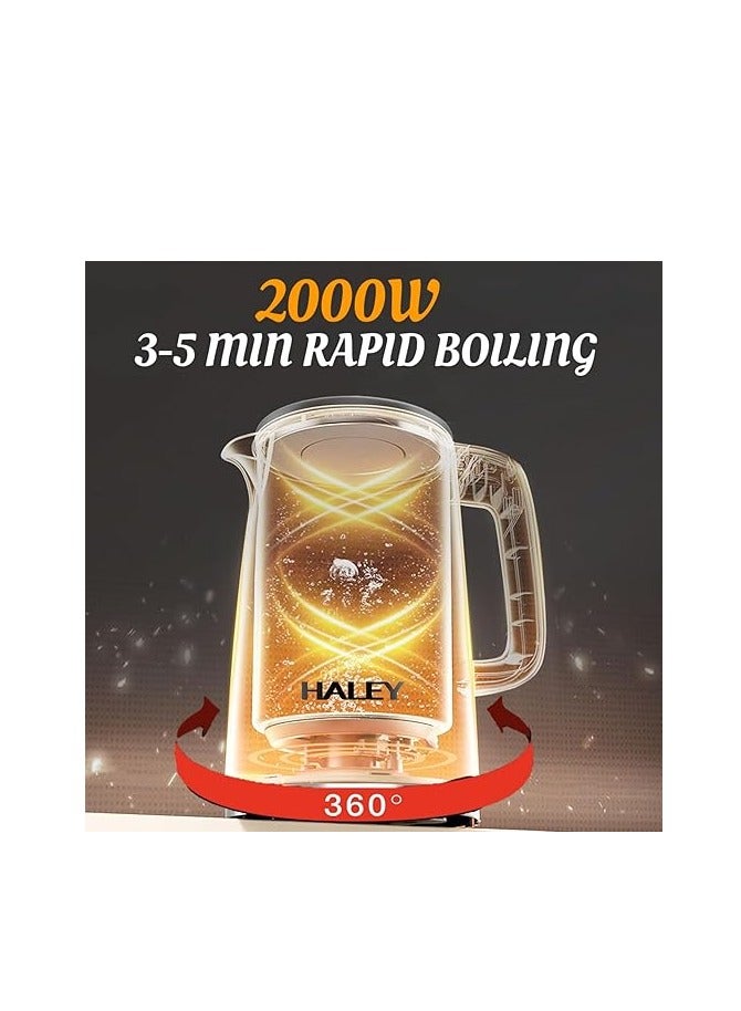 Haley غلاية كهربائية هالي 3 لتر، 2000 واط، هيكل داخلي من الفولاذ المقاوم للصدأ 304، غلاية ماء ساخن، ضمان لمدة عامين، HY-8901 (3 لتر) - Image 4
