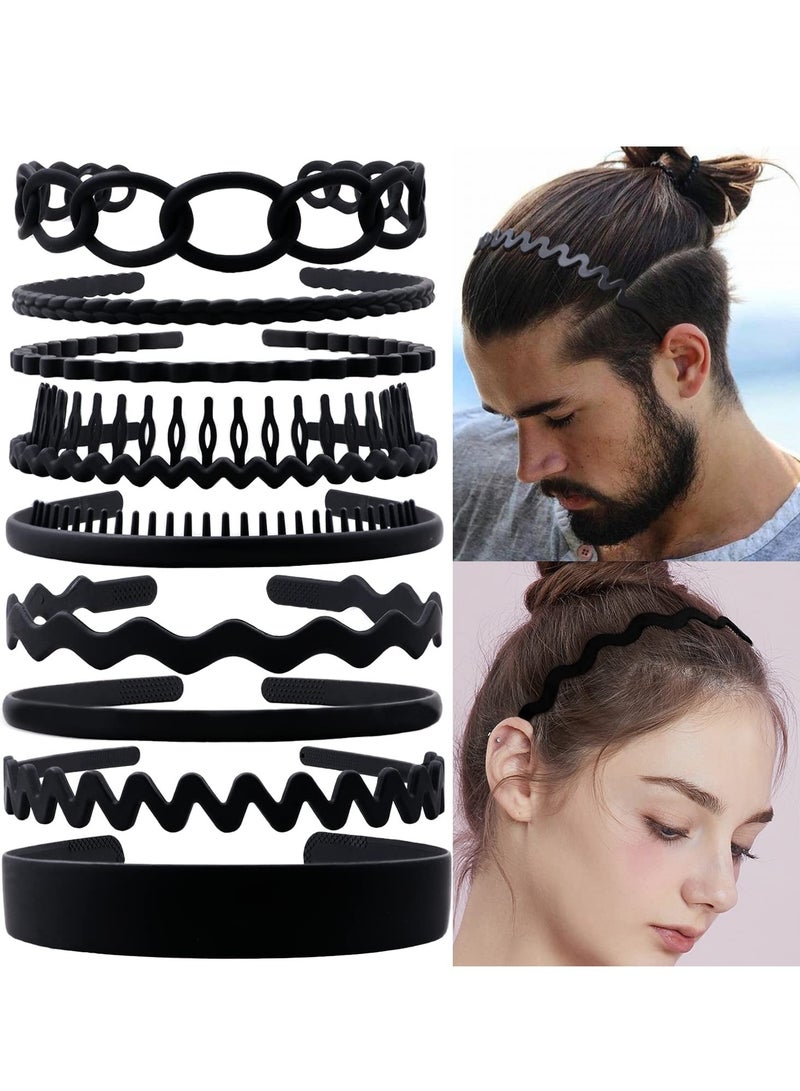Loquat Plastic Headbands, Comb Headbands Non Slip, Black Wide Head Bands with Teeth, Hair Bands for Women Girls Men Teen(9 PCS Black) - Image 1