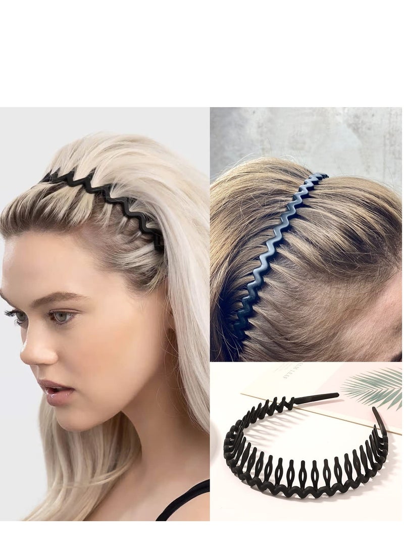 Loquat Plastic Headbands, Comb Headbands Non Slip, Black Wide Head Bands with Teeth, Hair Bands for Women Girls Men Teen(9 PCS Black) - Image 2