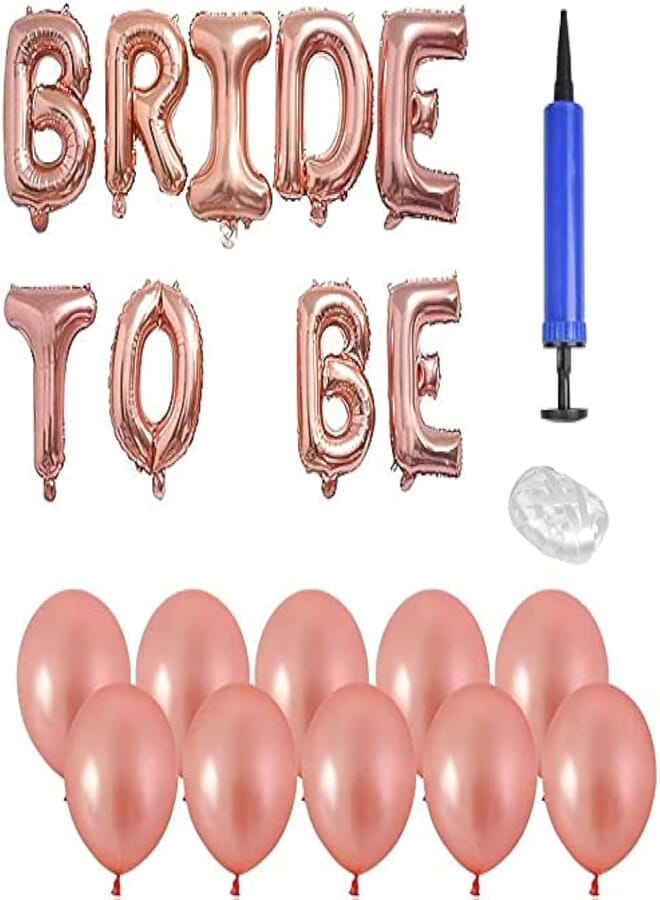 Secret 16 BRIDE TO BE Balloons Banner Rose Gold Hen Party Decorations, 10 Pieces Rose Gold Latex Balloons and 1 Pieces Air Pump