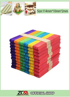 ZCM-HAPPY 500 Pieces Wooden Ice Cream Sticks DIY Handmade Multicolor 114x10x2 mm  - Image 1