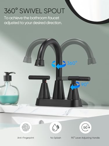 Cobbe Bathroom Faucets for Sink 3 Hole, 4 Inch with Pop Up Drain and 2 Supply Hoses, 2 Handle Centerset Bathroom Faucet for Sink Vanity, Midnight Black Matte, 2 Pack - Image 2