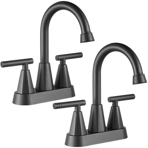 Cobbe Bathroom Faucets for Sink 3 Hole, 4 Inch with Pop Up Drain and 2 Supply Hoses, 2 Handle Centerset Bathroom Faucet for Sink Vanity, Midnight Black Matte, 2 Pack - Image 1