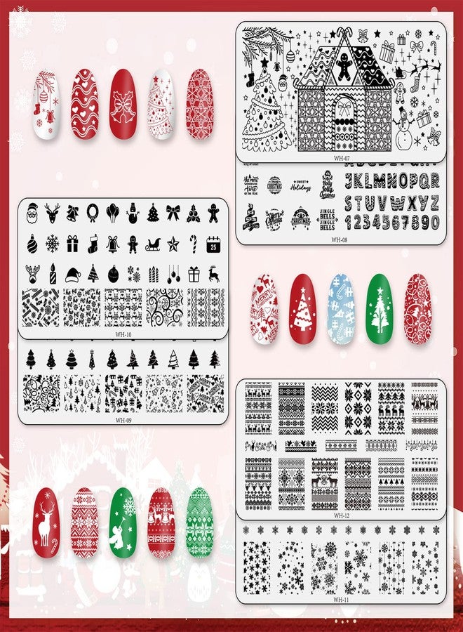 Whaline 6 Pieces Christmas Nail Art Stamping Plates Kit Christmas Tree Snowflakes Gingerbread Sweater Image Stamp Templates Holiday Nail Art Plates for Xmas DIY Print Manicure Salon Design Gift - Image 2