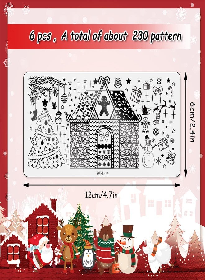 Whaline 6 Pieces Christmas Nail Art Stamping Plates Kit Christmas Tree Snowflakes Gingerbread Sweater Image Stamp Templates Holiday Nail Art Plates for Xmas DIY Print Manicure Salon Design Gift - Image 3