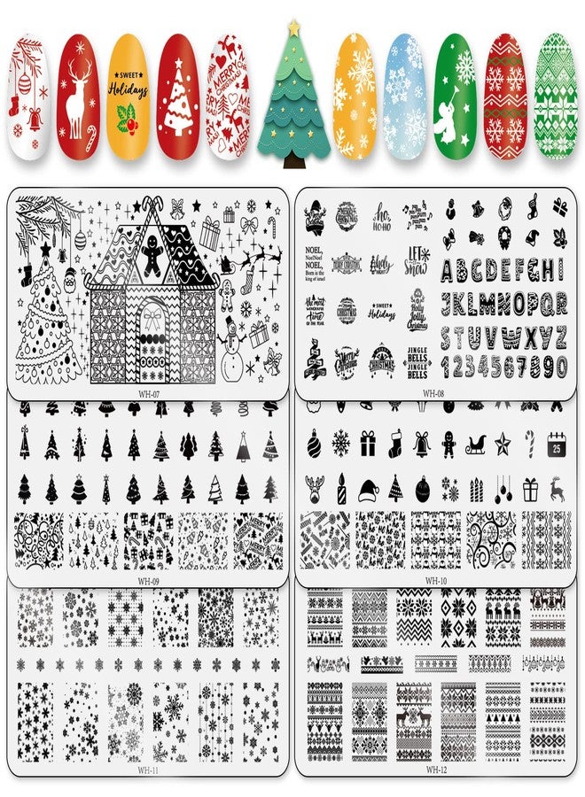 Whaline 6 Pieces Christmas Nail Art Stamping Plates Kit Christmas Tree Snowflakes Gingerbread Sweater Image Stamp Templates Holiday Nail Art Plates for Xmas DIY Print Manicure Salon Design Gift - Image 1