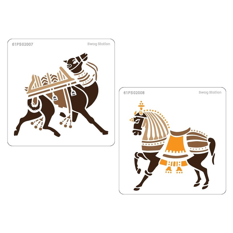 SWAGSTATION Indian Camel Stencil Indian Horse Stencil 6x6x Inch 2 Stencil Tribal Stencil Animal Stencils for Craft and Art Animal Stencils for Painting on Canvas Indian Folk Art Stencils - Image 2