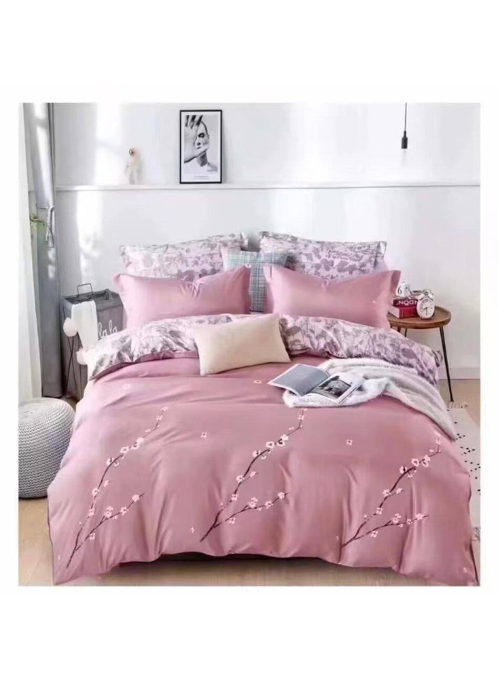 طقم مفروشات قطني مكون من 4 قطع - غطاء لحاف 160×210 سم، شرشف مطاطي 120×200+25 سم، و2 غطاء وسادة - مقاس فردي، ناعم ومسامي