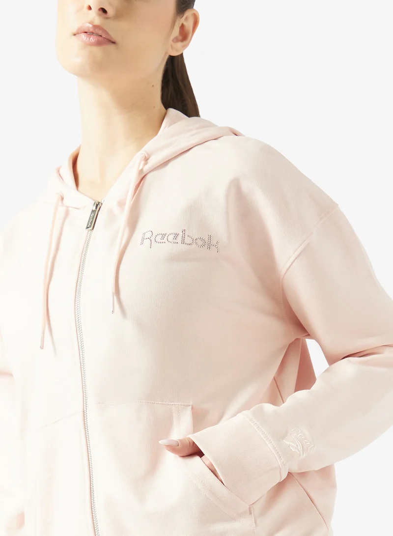 Reebok Pure Pink Studded Logo Full Zip Hoodie for Women | Best Price UAE