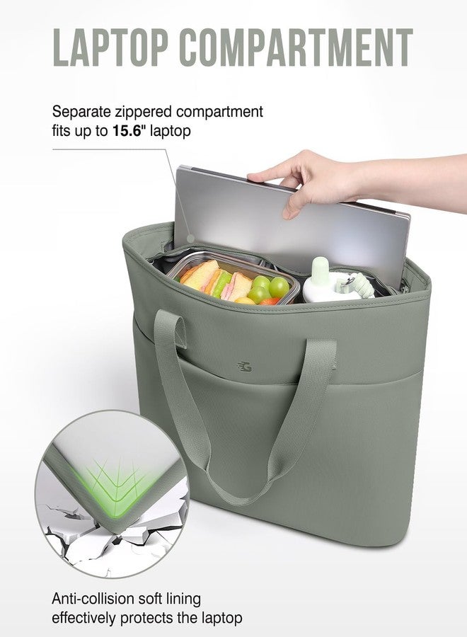 GLORIEROO 2-in-1 Insulated Lunch Tote Bag for Women, Soft Cooler Bags with 15.6 Inch Laptop Compartment, Large Capacity Computer Handbag for Work, Nurse, Office, Outdoor, Beach,Gym (Agave Green) - Image 3