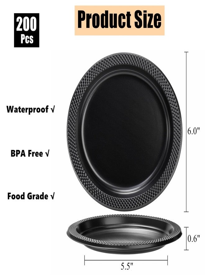 Cididu 200 Pcs Black Disposable Plates for Party, 6 Inch Small Plastic Dessert Plates, Round Appetizer Plate for Dinner, Sturdy Bulk Black Cake Plates for BBQ Wedding Birthday Travel Events Buffets - Image 2