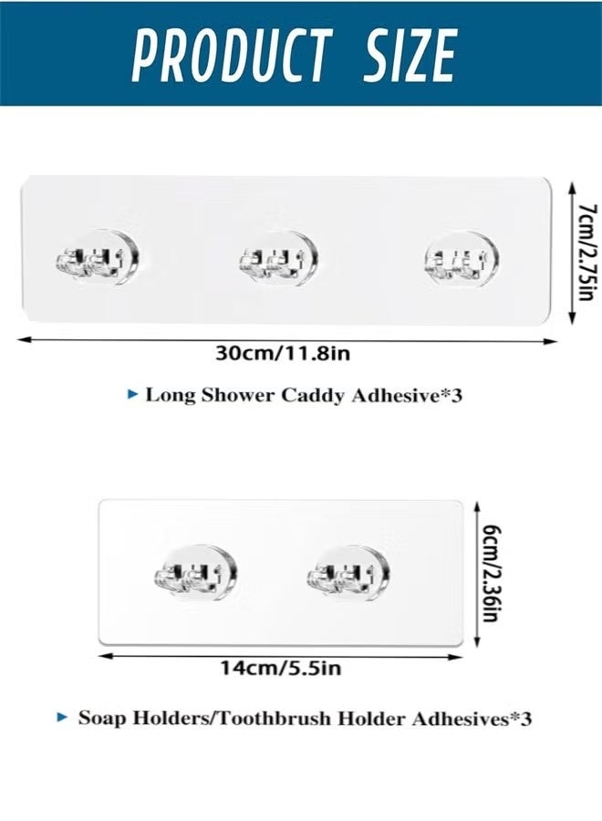 Shower Caddy Adhesive Replacement, 6pcs Adhesive Shower Caddy Shelf Adhesive, Strong Adhesive Hooks, No Drilling Shower Shelves for Bathroom, Kitchen, Soap Holder - Image 2