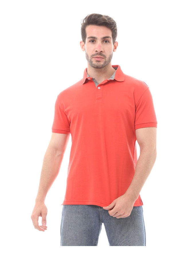 Andora Solid Summer Comfy Polo Shirt-Watermelon  - Image 1