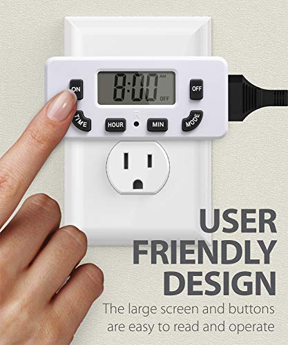 Fosmon 24 Hour Programmable Digital Timer Outlet (2 Pack), ON/Off Program, LCD Display, Mini Indoor Single Plug-in, 125V 15A for Seasonal Light, Lamp, Heater, Portable Fan, Aquarium - Image 2