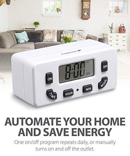 Fosmon 24 Hour Programmable Digital Timer Outlet (2 Pack), ON/Off Program, LCD Display, Mini Indoor Single Plug-in, 125V 15A for Seasonal Light, Lamp, Heater, Portable Fan, Aquarium - Image 3