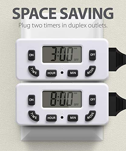 Fosmon 24 Hour Programmable Digital Timer Outlet (2 Pack), ON/Off Program, LCD Display, Mini Indoor Single Plug-in, 125V 15A for Seasonal Light, Lamp, Heater, Portable Fan, Aquarium - Image 5