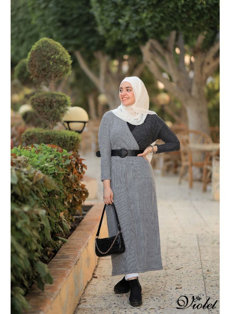 Puritopia Violet Grey Casual Rip Dress With Belt  - Image 1