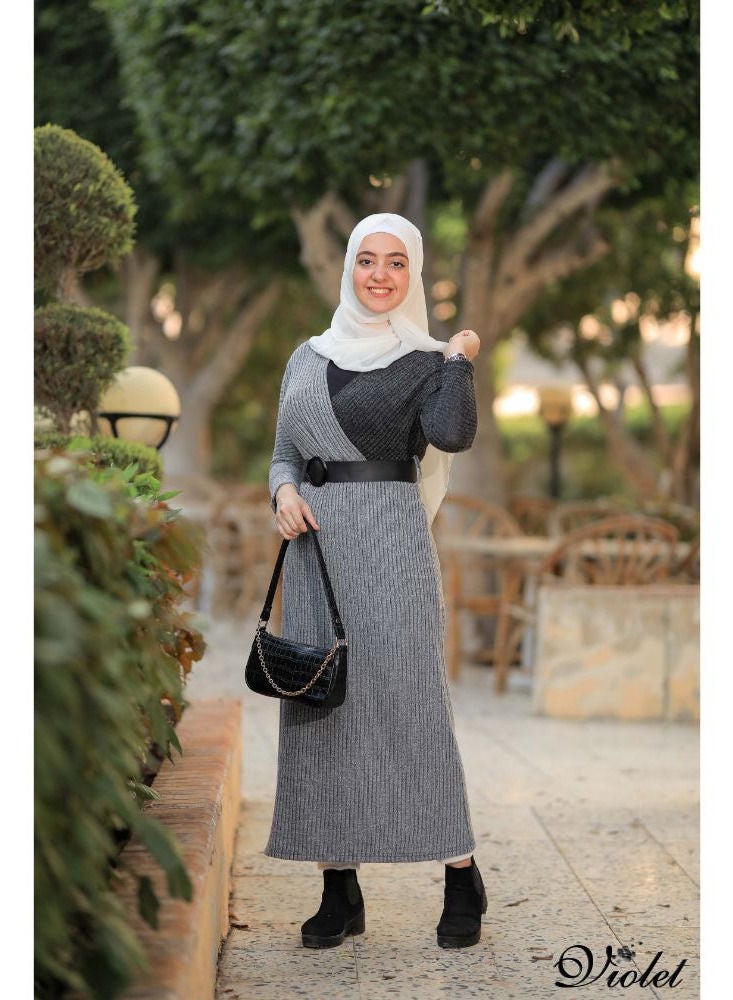 Puritopia Violet Grey Casual Rip Dress With Belt  - Image 3