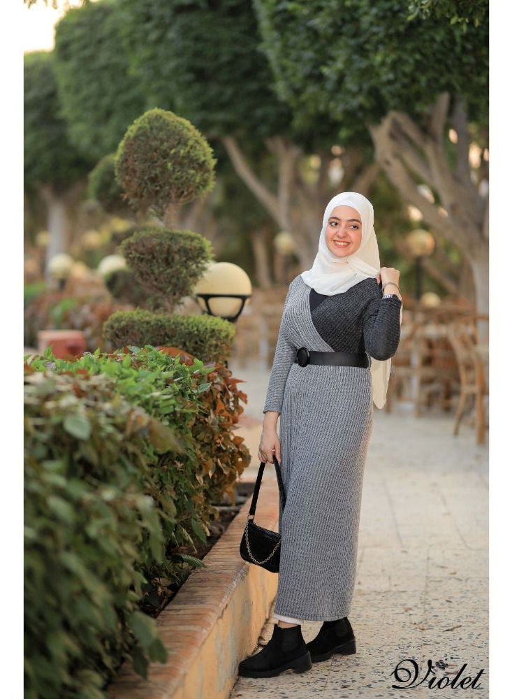 Puritopia Violet Grey Casual Rip Dress With Belt  - Image 4