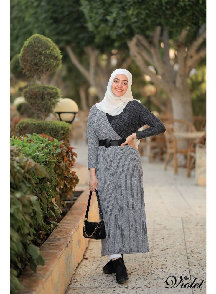 Puritopia Violet Grey Casual Rip Dress With Belt  - Image 2