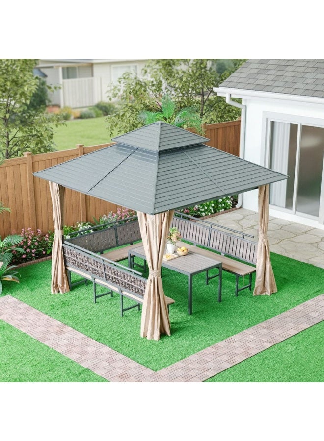 DANUBE HOME شرفة معدنية تيتان مع مقاعد - رمادي/بني - 3x3 م - إطار حديدي متين وسقف فولاذي مجلفن - يتسع لـ 6-8 أشخاص - يشمل ضمان لمدة عامين - مثالي للمعيشة في الهواء الطلق - Image 2