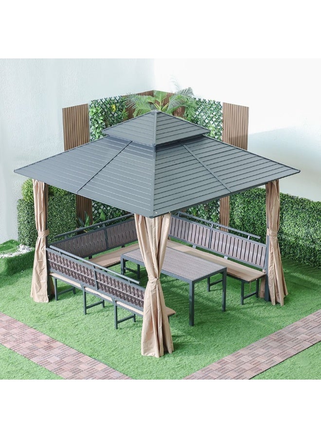 DANUBE HOME شرفة معدنية تيتان مع مقاعد - رمادي/بني - 3x3 م - إطار حديدي متين وسقف فولاذي مجلفن - يتسع لـ 6-8 أشخاص - يشمل ضمان لمدة عامين - مثالي للمعيشة في الهواء الطلق - Image 1