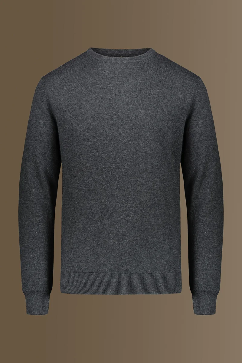 Round neck sweater in cotton- wool blend - MD Grey