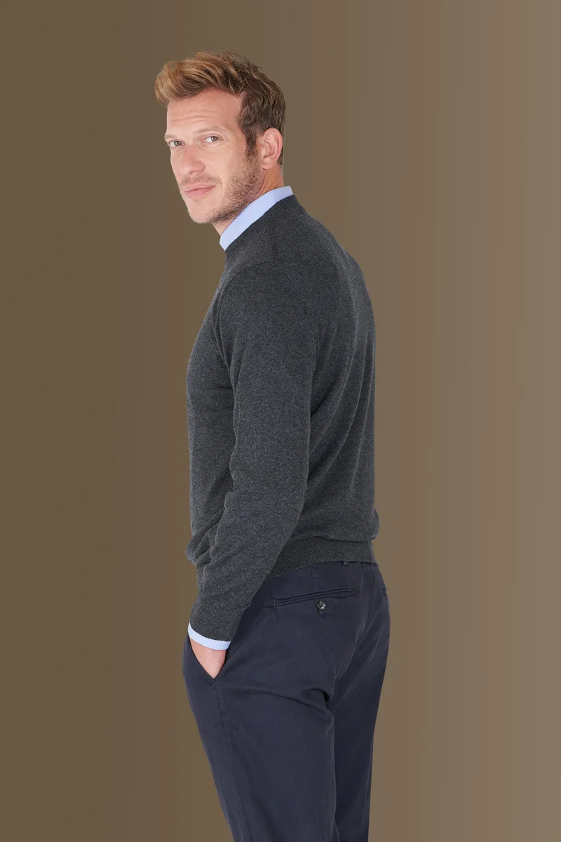 Doppelganger Grey Round neck sweater in cotton- wool blend - MD Grey for Men | Best Price UAE