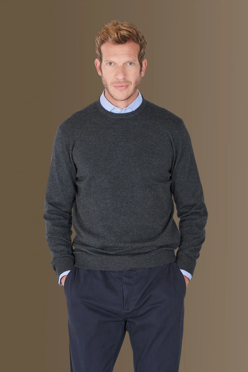 Doppelganger Grey Round neck sweater in cotton- wool blend - MD Grey for Men | Best Price UAE