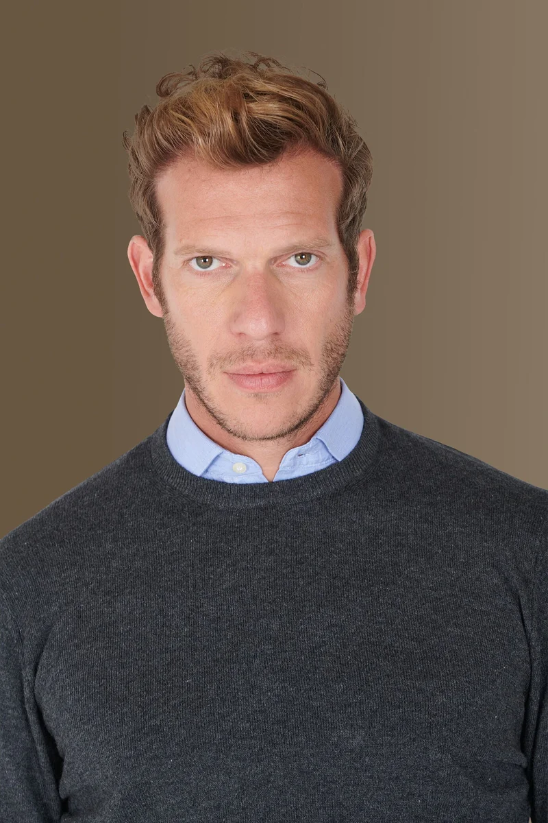 Doppelganger Grey Round neck sweater in cotton- wool blend - MD Grey for Men | Best Price UAE