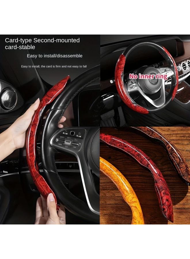 Peach Wood Grain Pattern Steering Wheel Cover 38cm 15inch Anti Slip Car Accessories - Image 1