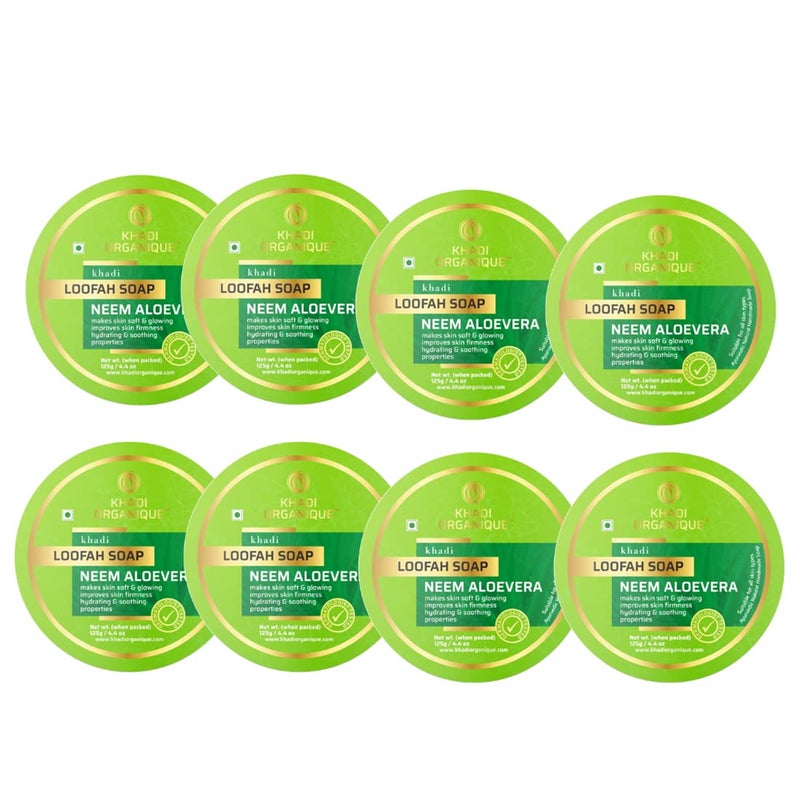 Khadi ORGANIQUE Khadi Organique Natural Herbal Neem Aloevera Loofah Soap Pack of 8 - Image 1