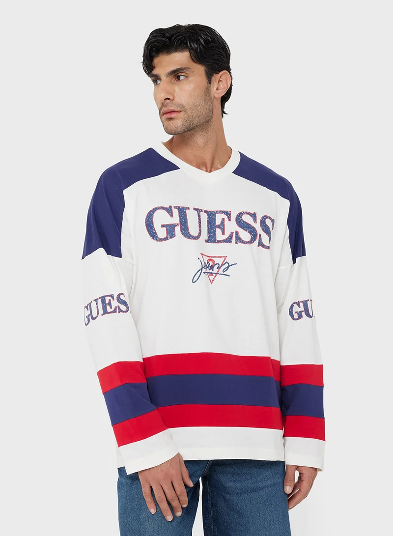 Guess Jeans Unisex Hockey Crew Neck T-Shirt