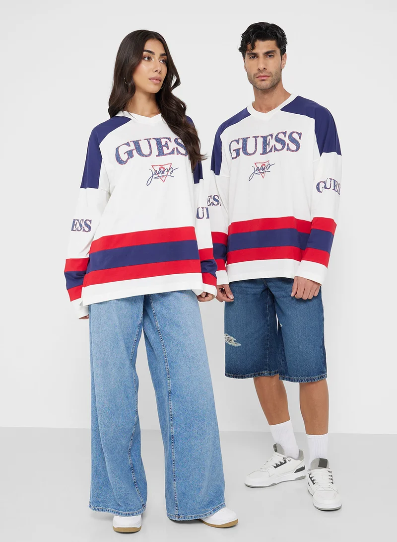 Guess Jeans Unisex Hockey Crew Neck T-Shirt
