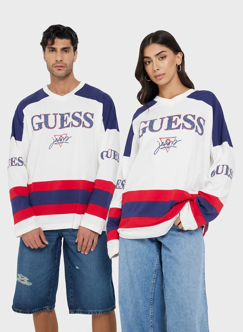 Guess Jeans Unisex Hockey Crew Neck T-Shirt