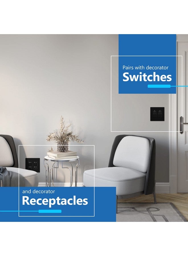 LIDER Matte Finish Double Decorator Switch Cover, Screwless Wall Plate, Mid-Size 2-Gang 4.88" x 4.92", Polycarbonate Thermoplastic, UL Listed, LSWP-32M-BK, Black - Image 3