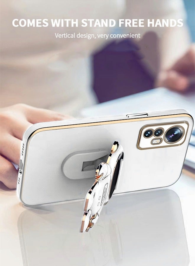 GROIC Phone Case for Xiaomi 12 Pro 6.73 Inch 6D Electroplating Astronaut Hidden Stand Protective Cover Folding Bracket with Camera Protector  - Image 3