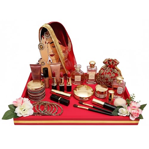 SIRI DECORE SiRIDecore Multipurpose Wedding Gift Packing Tray with Bride Cutout – Handcrafted Rectangle Platter Thali, 12x18 inch-Wedding Packing (Red) - Image 4
