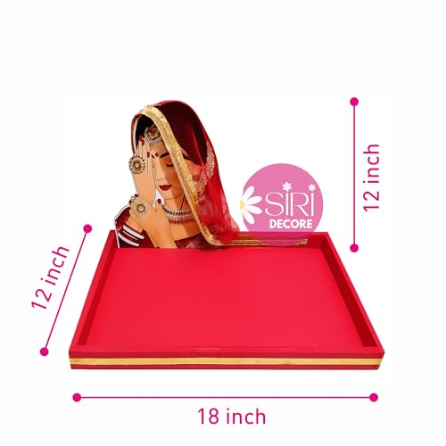 SIRI DECORE SiRIDecore Multipurpose Wedding Gift Packing Tray with Bride Cutout – Handcrafted Rectangle Platter Thali, 12x18 inch-Wedding Packing (Red) - Image 3